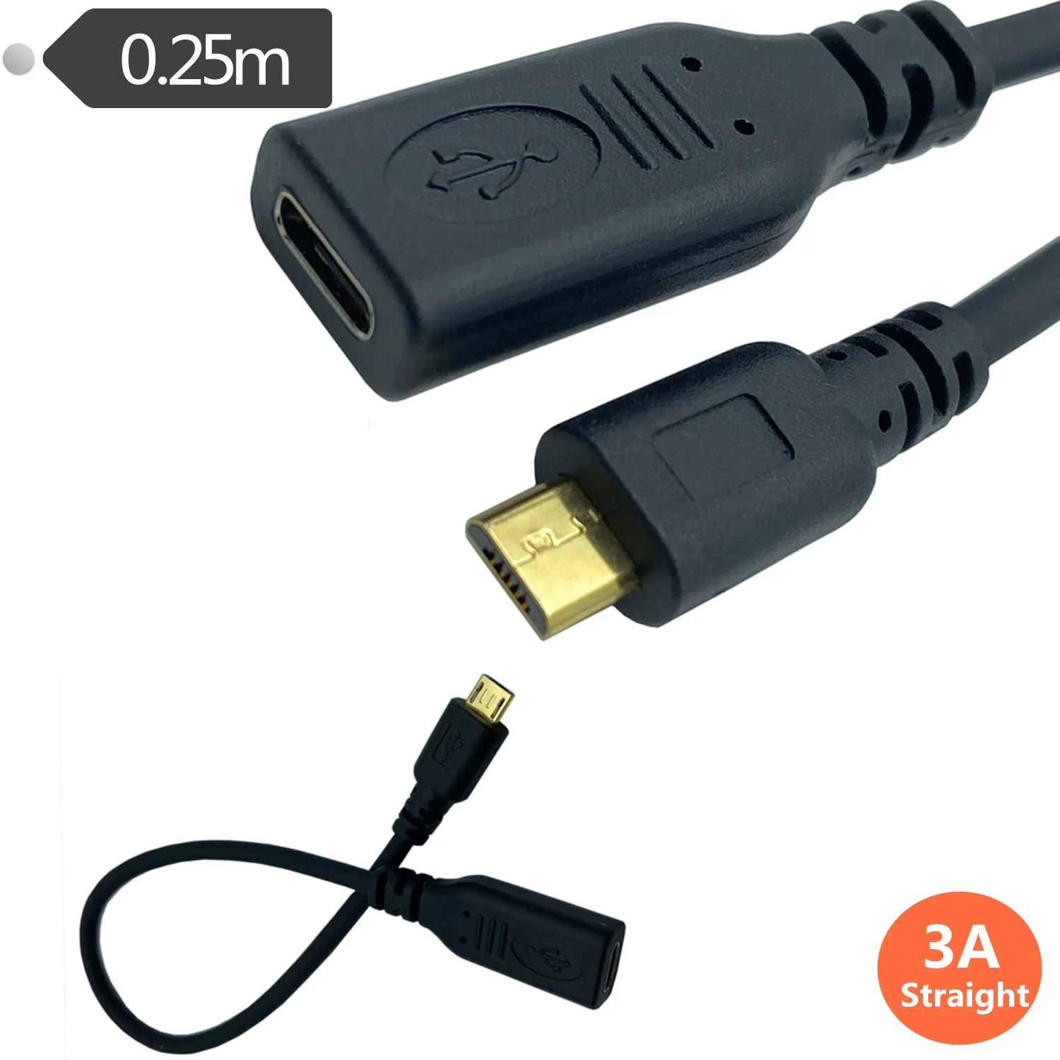 Позлатени Медни кабели 2428 AWG USB 3.1 на C-Bus Type към USB 2.0 Micro НАГОРЕ/Надолу/Наляво/Надясно с вход 25 см За синхронизация на данните5