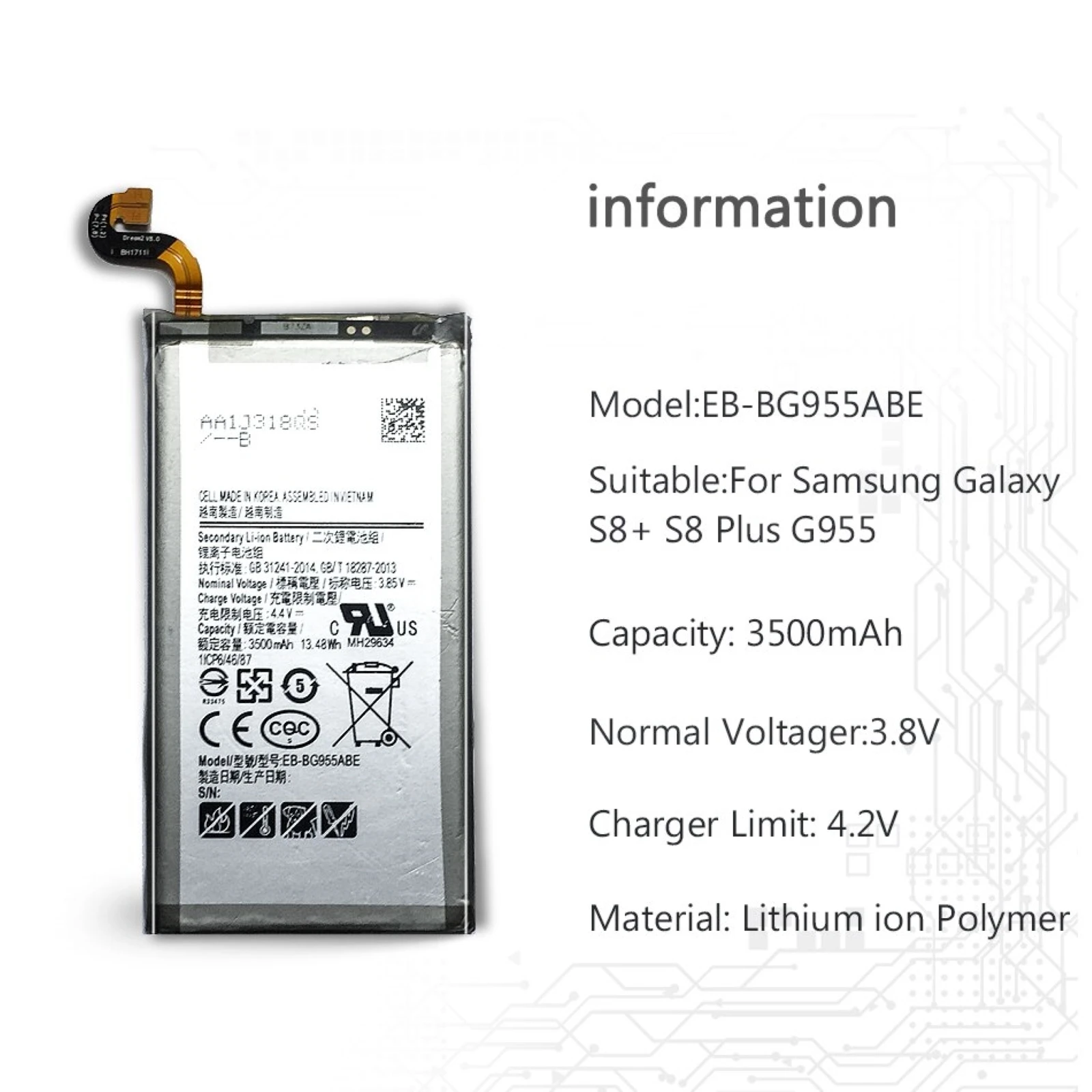 Батерия за Samsung Galaxy S8 Plus, MPN Оригинала Eb-Bg955Aba1