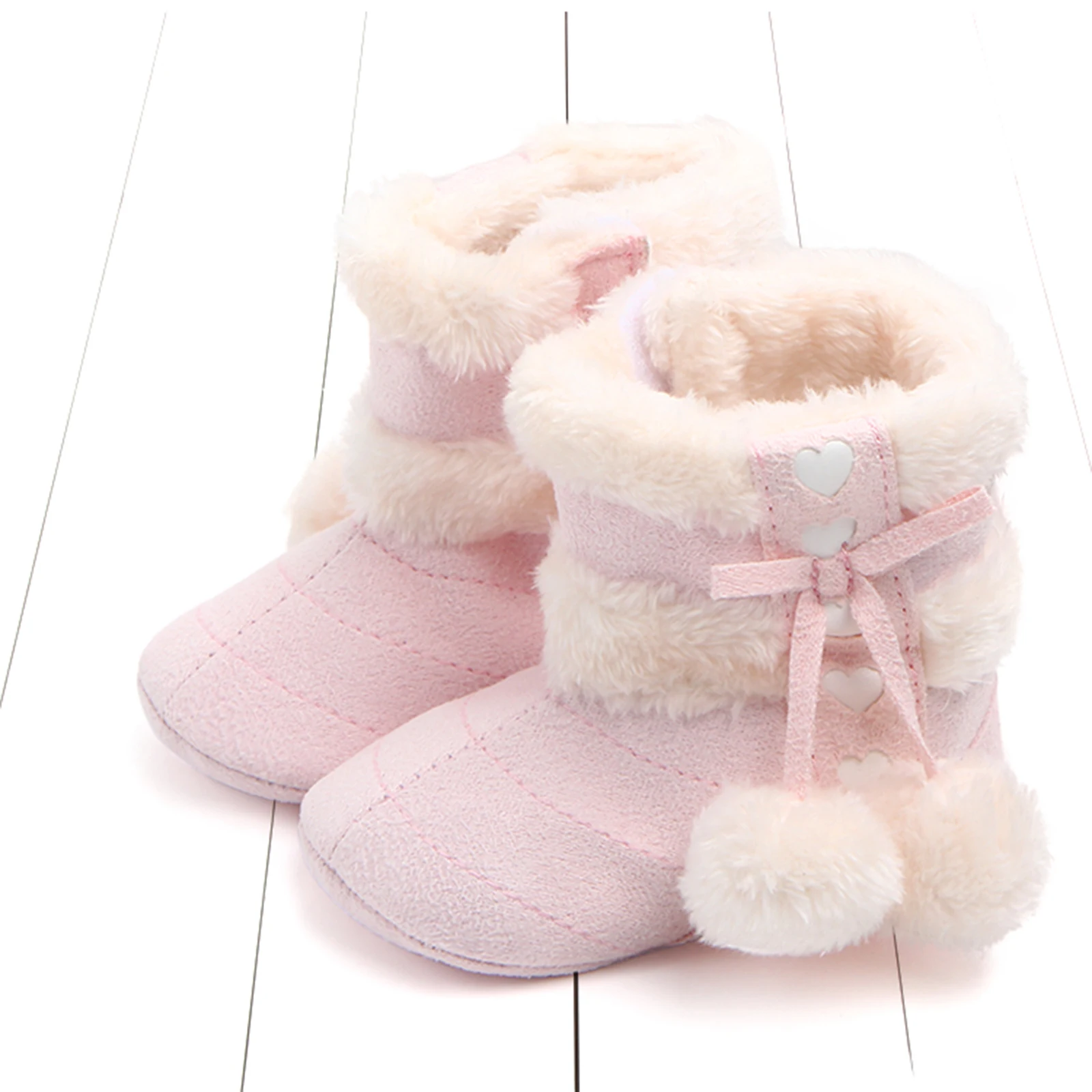 FOCUSNORM 0-18 м, 5 цвята, Зимни обувки за новородени момичета, Плюшени зимни обувки с хубав лък и pom-помераните, Топло детски обувки, за разходки2