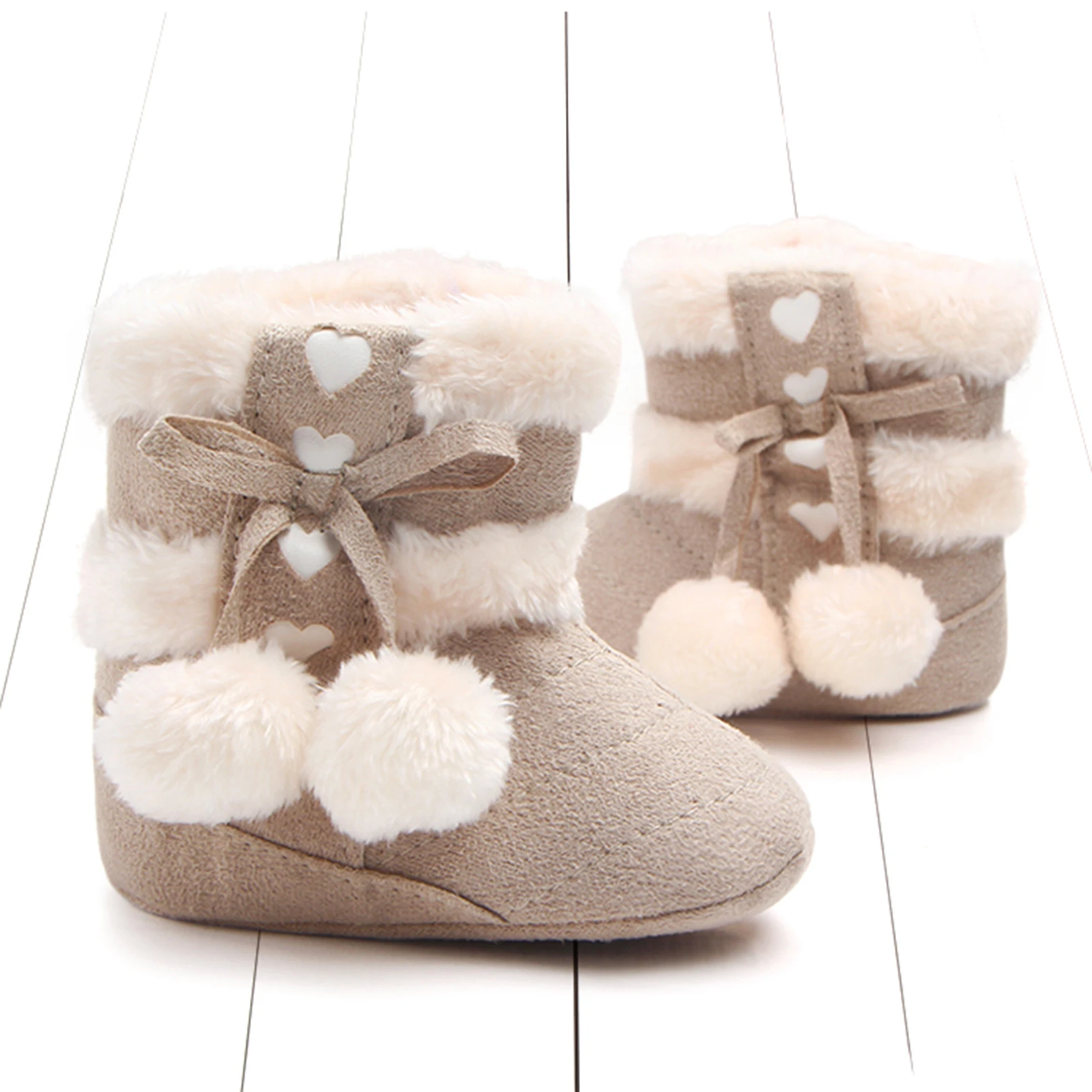 FOCUSNORM 0-18 м, 5 цвята, Зимни обувки за новородени момичета, Плюшени зимни обувки с хубав лък и pom-помераните, Топло детски обувки, за разходки3
