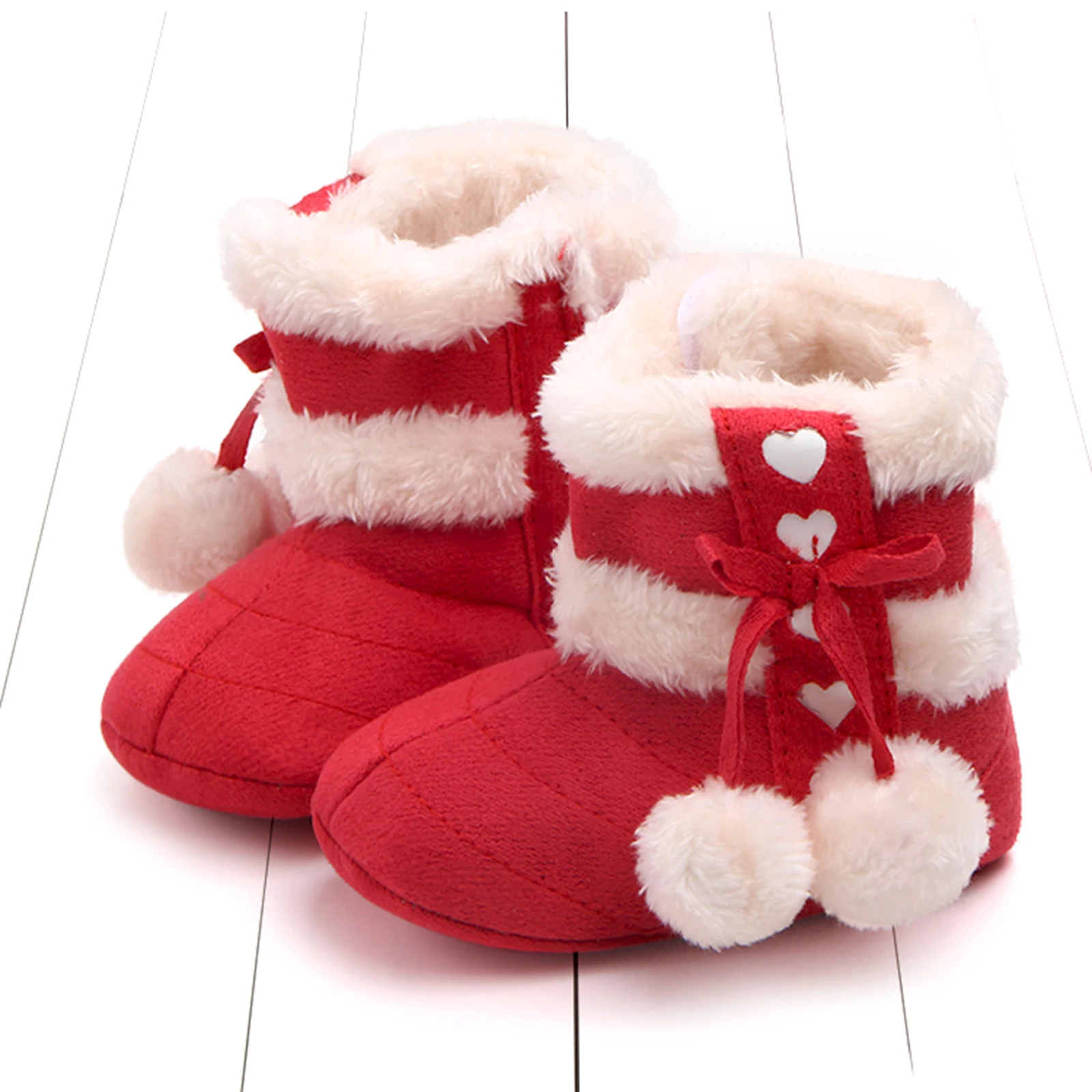 FOCUSNORM 0-18 м, 5 цвята, Зимни обувки за новородени момичета, Плюшени зимни обувки с хубав лък и pom-помераните, Топло детски обувки, за разходки4