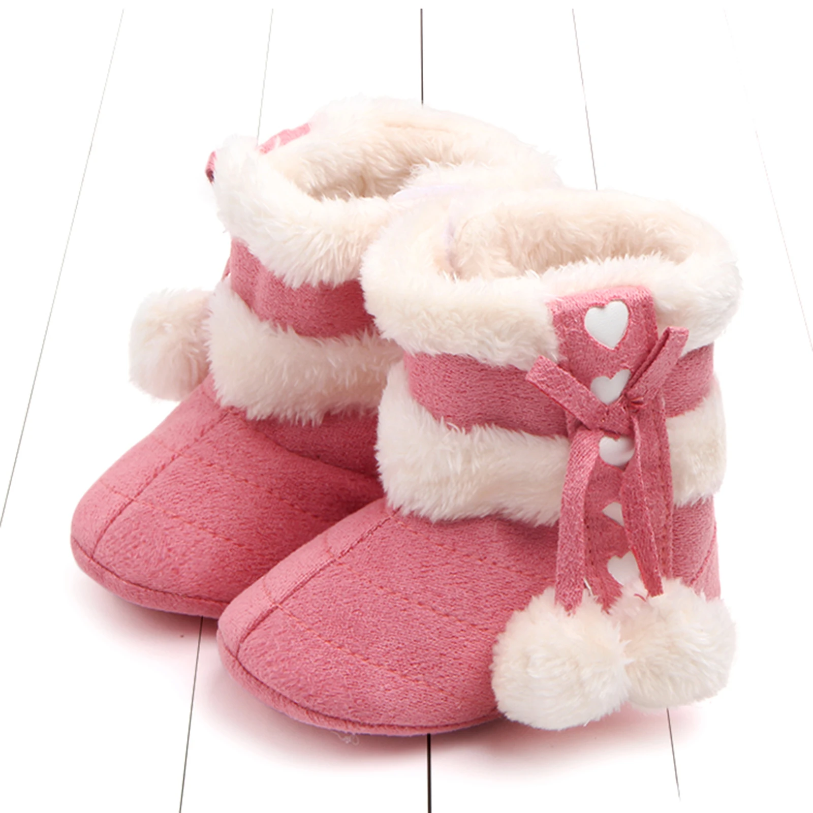 FOCUSNORM 0-18 м, 5 цвята, Зимни обувки за новородени момичета, Плюшени зимни обувки с хубав лък и pom-помераните, Топло детски обувки, за разходки5