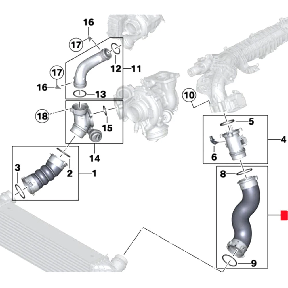 Маркуч на Интеркулера на двигателя Маркуч Херметизация на Всмукателния въздух, за BMW X5 F15 X6 F16 Тръба Турбо 116178232375