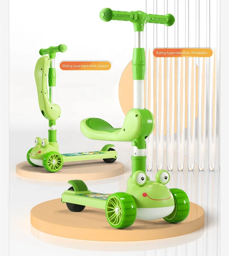 Детски 3-колесни Трайни детски скутер на Едро с led подсветка Сгъваеми, спортни скутери0