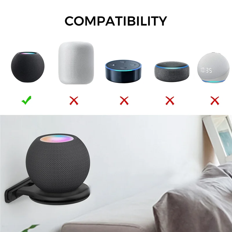 Стенни поставка-държач за HomePod Mini Smart Speaker, Държач за контакти, Компактен стена, Стенни полк с кабел-Бял2