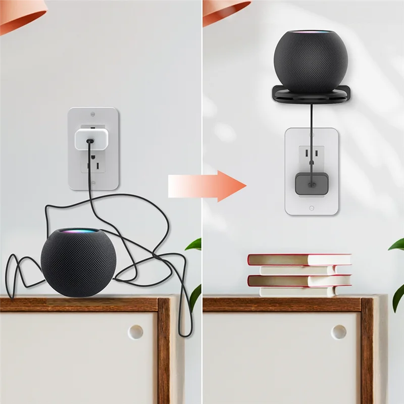 Стенни поставка-държач за HomePod Mini Smart Speaker, Държач за контакти, Компактен стена, Стенни полк с кабел-Бял3