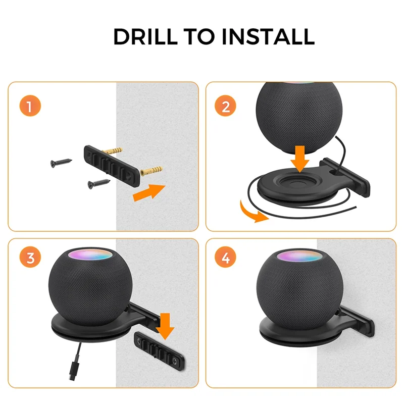 Стенни поставка-държач за HomePod Mini Smart Speaker, Държач за контакти, Компактен стена, Стенни полк с кабел-Бял4