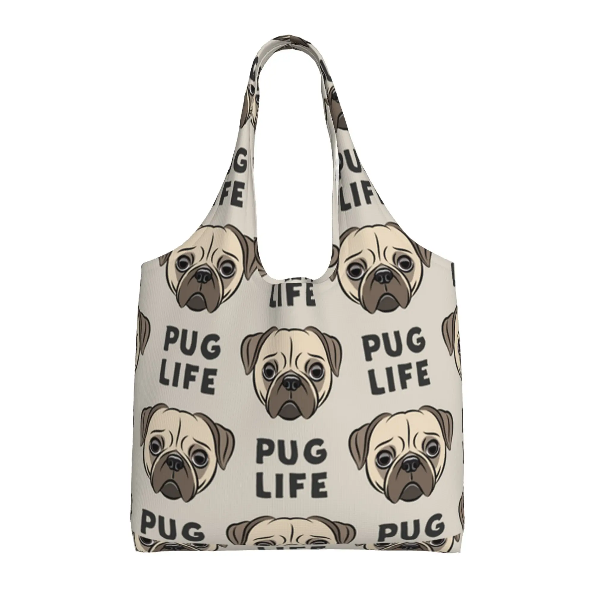 Торби за многократна употреба за пазаруване Pug Life Сгъваема, Моющаяся Чанта за пазаруване с чанта0