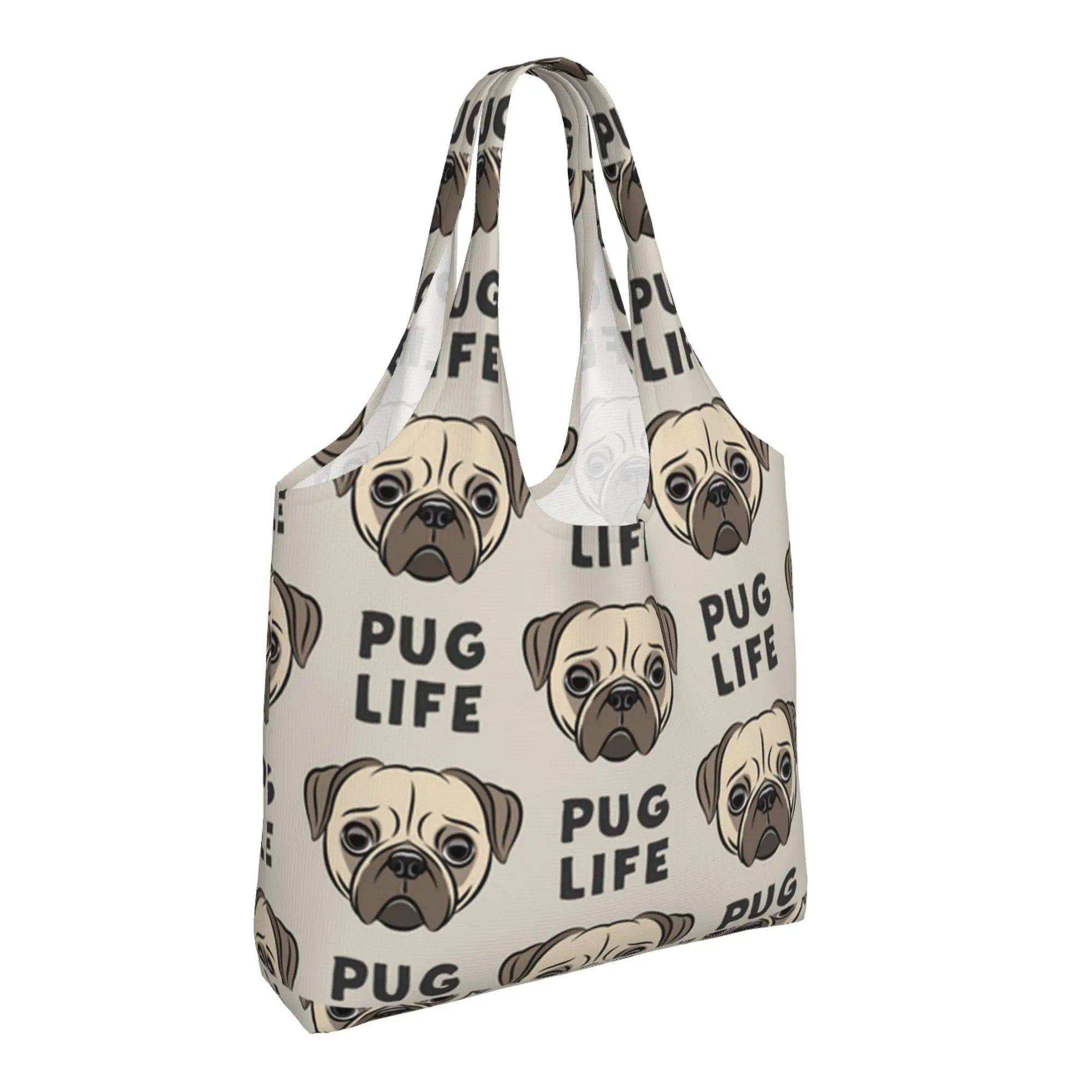 Торби за многократна употреба за пазаруване Pug Life Сгъваема, Моющаяся Чанта за пазаруване с чанта1