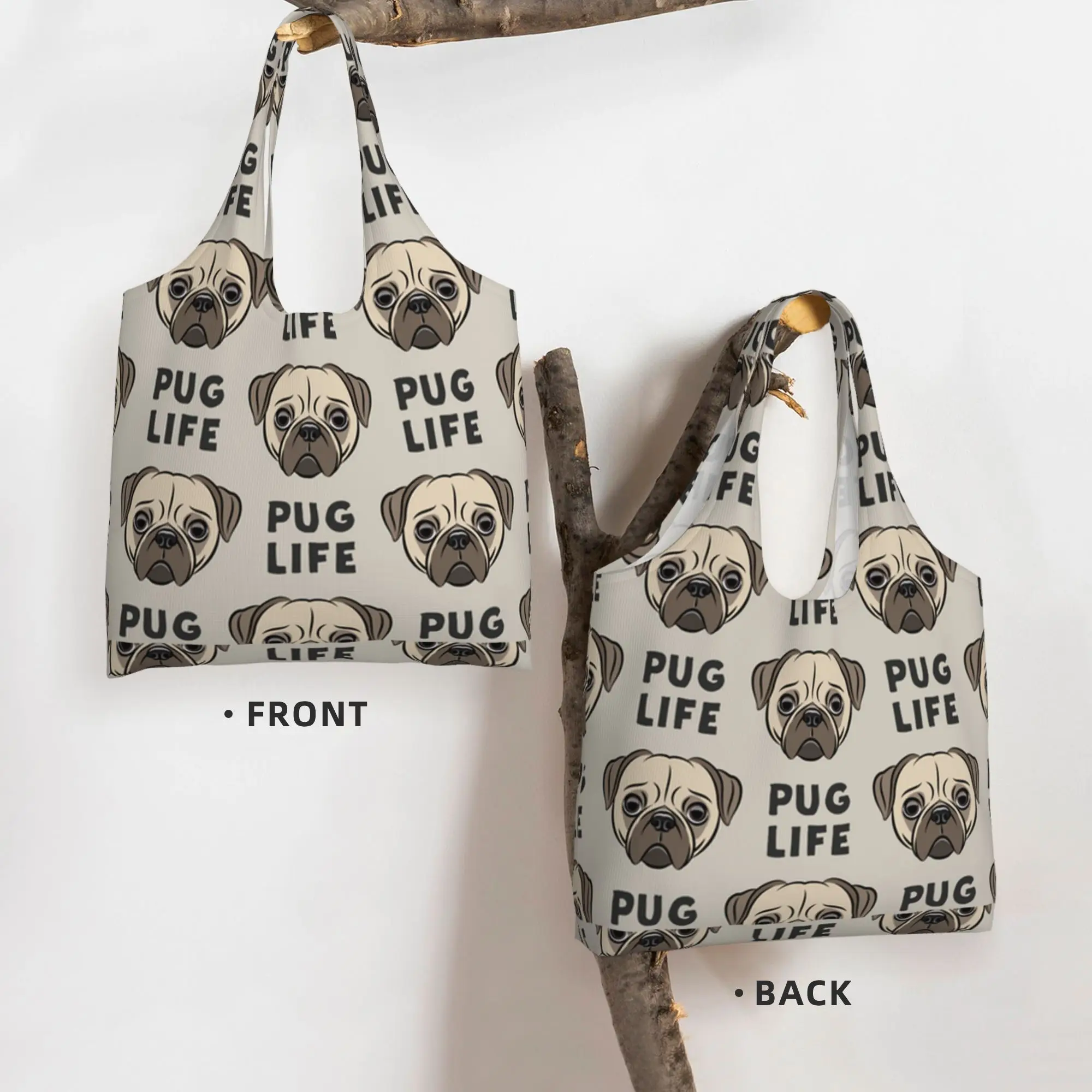 Торби за многократна употреба за пазаруване Pug Life Сгъваема, Моющаяся Чанта за пазаруване с чанта2