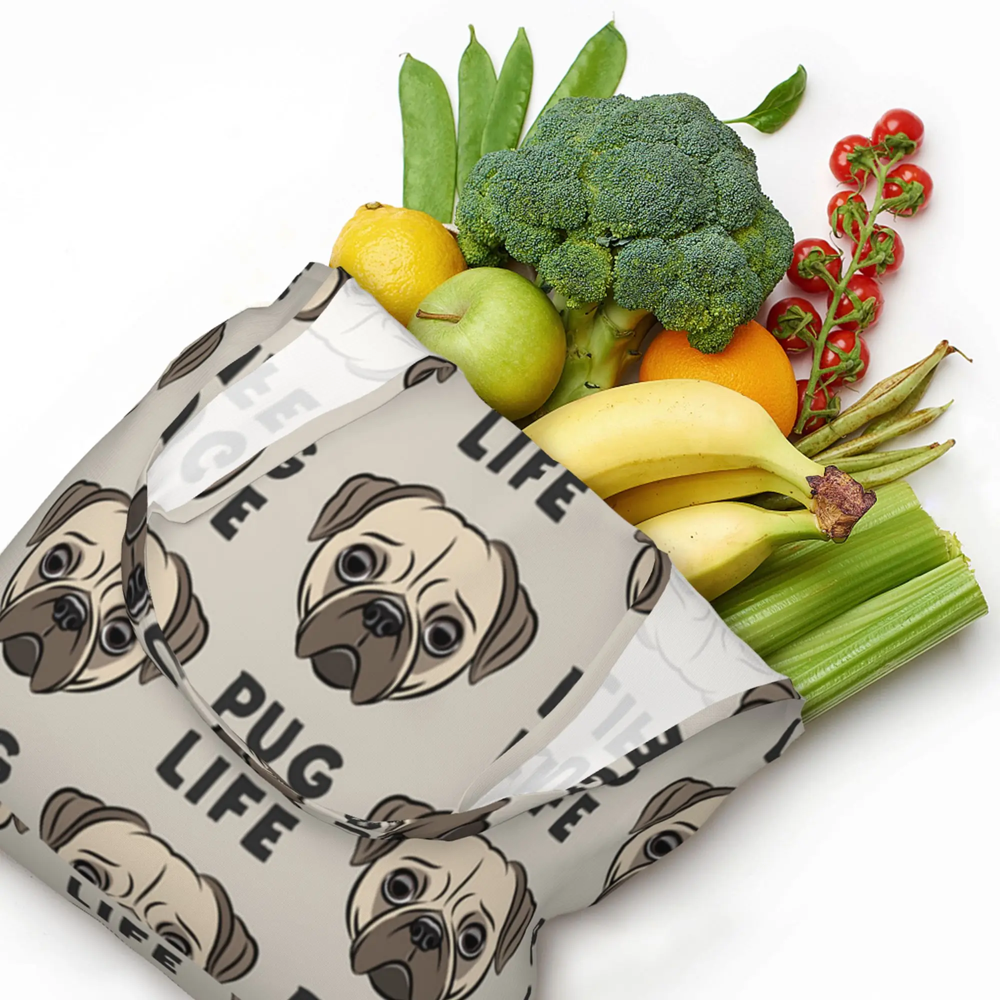 Торби за многократна употреба за пазаруване Pug Life Сгъваема, Моющаяся Чанта за пазаруване с чанта4