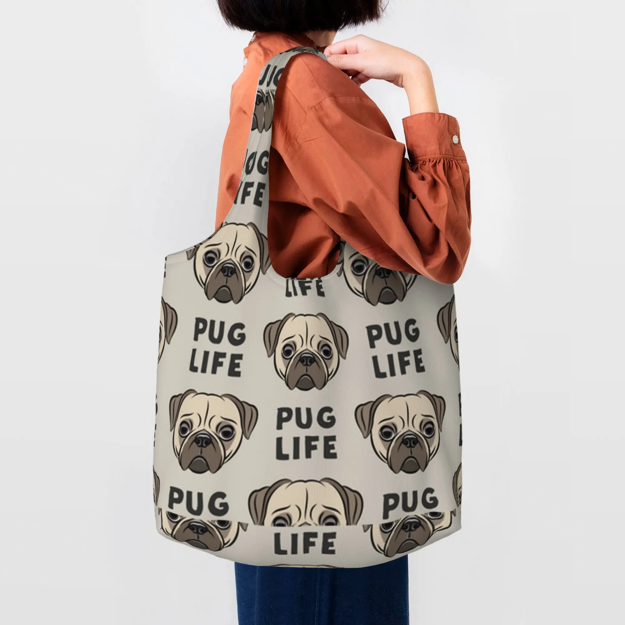 Торби за многократна употреба за пазаруване Pug Life Сгъваема, Моющаяся Чанта за пазаруване с чанта5