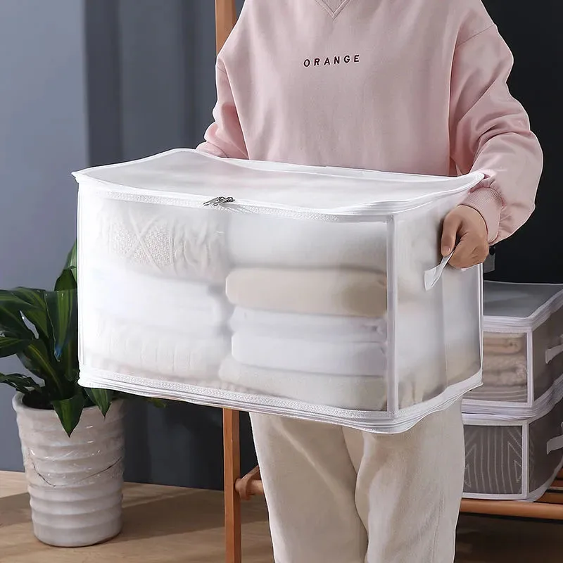 Дебели Кутия за съхранение на дрехи от полипропиленови материали, Голям просторен Сгъваем Органайзер за дребни неща, однотонное стеганое одеяло, влагоустойчив, отговарят на високи кутия за съхранение1