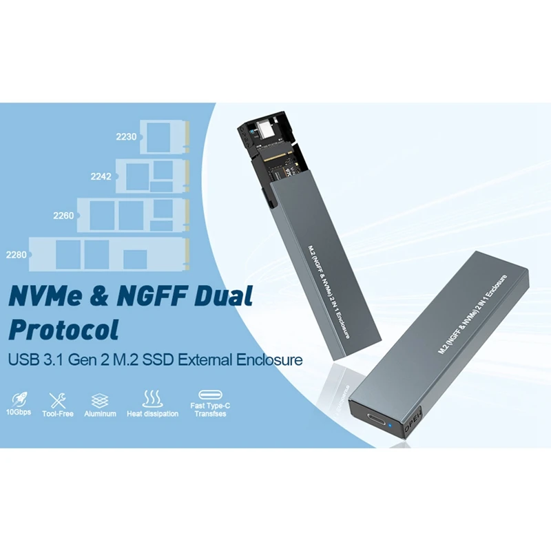 Корпус на твърдотелно устройство за съхранение M2 Nvme M. 2 КЪМ USB 3,1 Gen 2 SSD Адаптер с Двойно протокол За NVME NGFF SATA M + B Ключ 2230/2242/2260/2280 SSD2