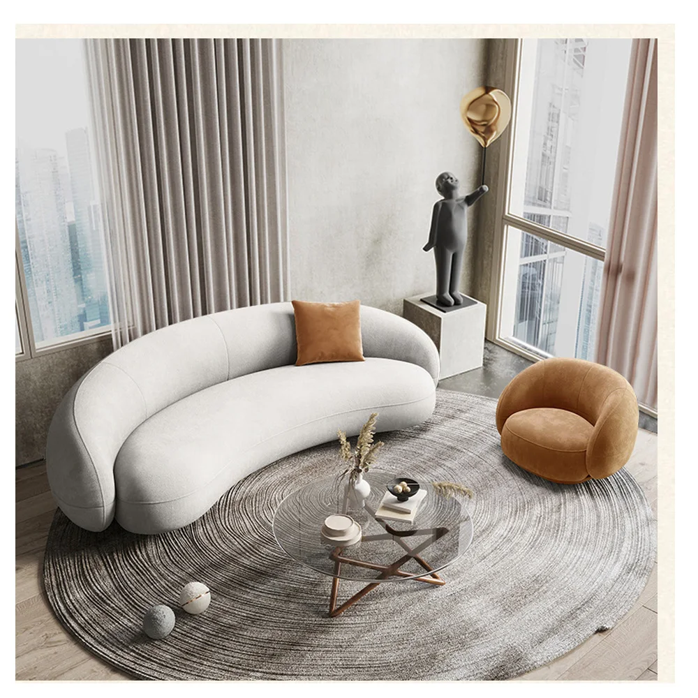 Модерен дизайн, мебели, дивани за всекидневна, извита под формата на орех кръг, разтегателен диван, бели модерна мека мебел0
