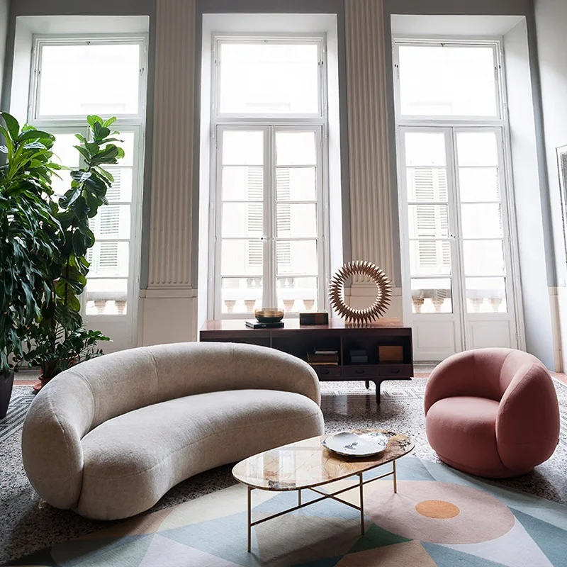 Модерен дизайн, мебели, дивани за всекидневна, извита под формата на орех кръг, разтегателен диван, бели модерна мека мебел1