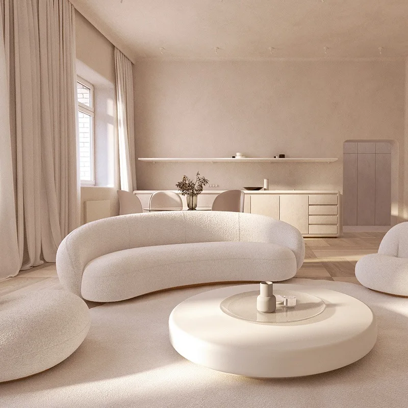 Модерен дизайн, мебели, дивани за всекидневна, извита под формата на орех кръг, разтегателен диван, бели модерна мека мебел3