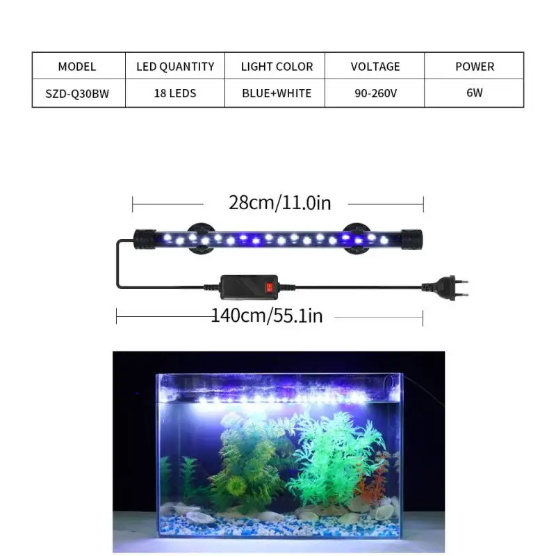 Водоустойчив Аквариум Светлини Потопяеми Светлини Светлина За Подводен Аквариум RGB Син/Бял Led Озеленяване и Декоративна Лампа Plug EU3