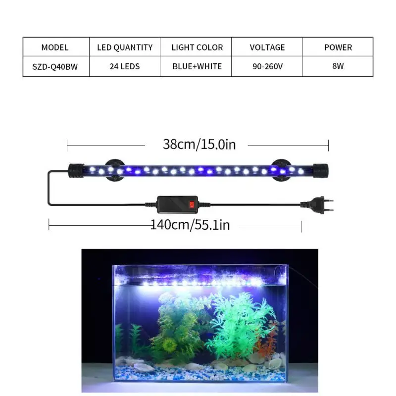 Водоустойчив Аквариум Светлини Потопяеми Светлини Светлина За Подводен Аквариум RGB Син/Бял Led Озеленяване и Декоративна Лампа Plug EU5