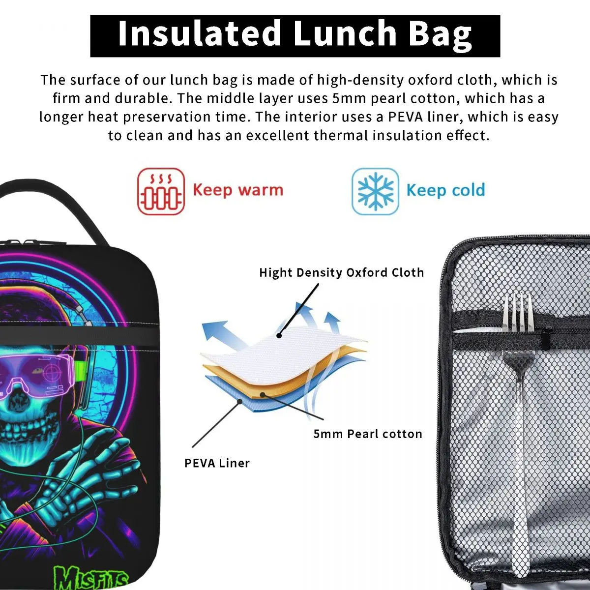 Търговска марка пънк-рок-група Misfits, Термоизолированная чанта за обяд, за многократна употреба на Тематичен дизайн на Misfits, Кутия за bento, термоохладитель, кутия за храна3