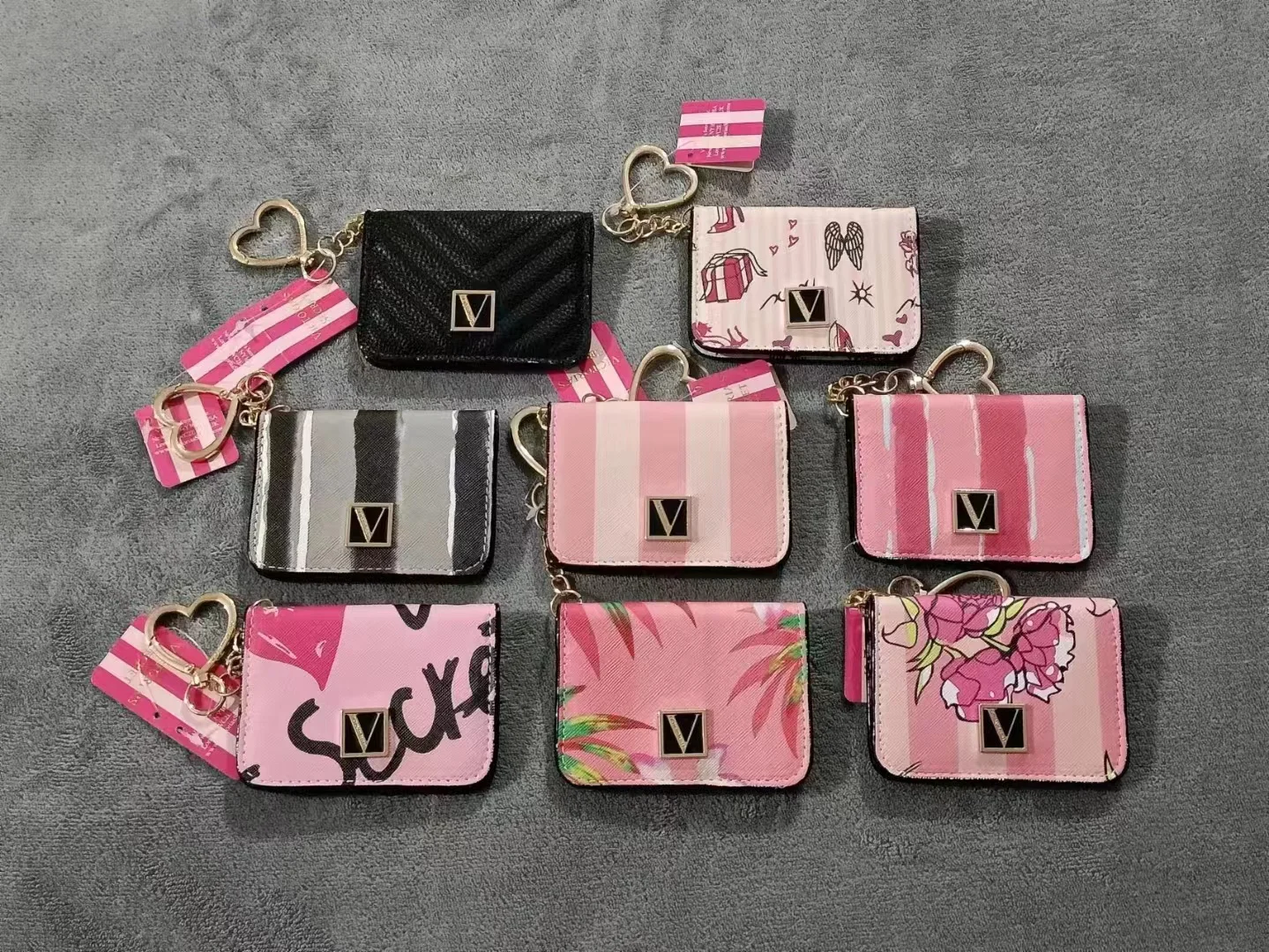 Нов Женски акордеон в розова ивица с множество прорези и джобове, портфейл за монети, портфейл за карти0