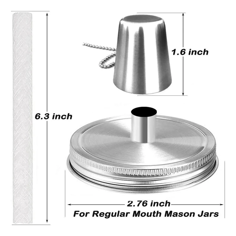 Комплекти за Настолни Горелки Mason Jar, 4 Опаковки Обикновени Капаци със защитна тръба, Трайни Фитили от фибростъкло И Шапки Сребрист цвят.5