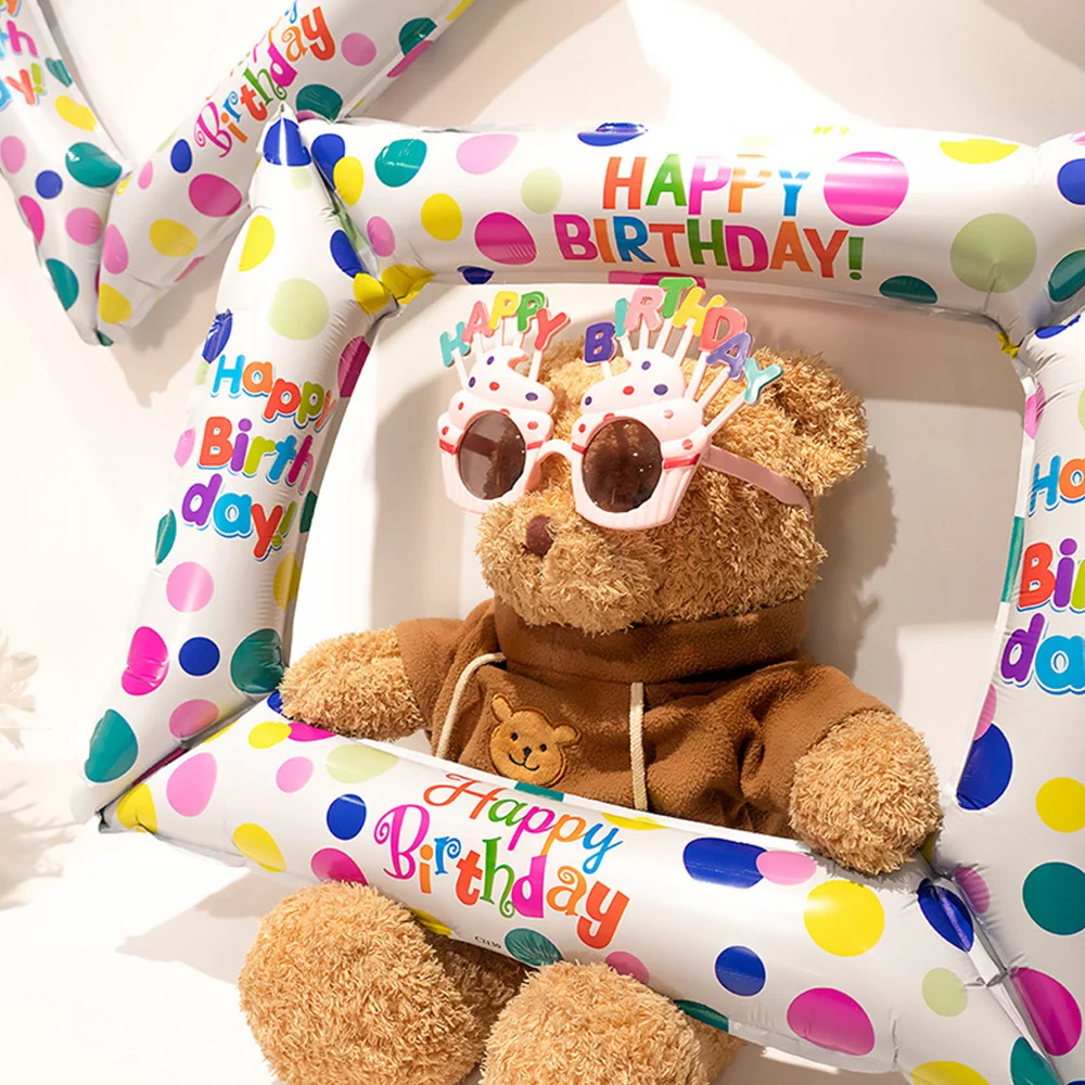 Алуминиева Фотобудка с балони от фолио за рожден Ден, Фоторамка честит Рожден Ден, Globos, подпори за фотосесия, украса за партита, подаръци за деца3