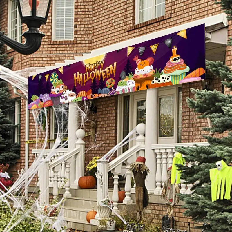 Щастлив Знак на Двора на Хелоуин, Конфетный от духове Къща, Страшно Тиква, Банер за Хелоуин 180x40 см/70,9X15,7 инча, Банер на оградата на Хелоуин За4