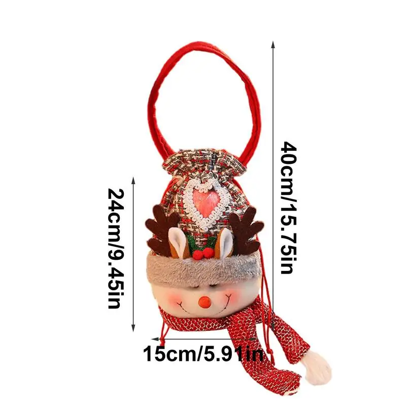 Чанти за коледни шоколадови бонбони, чанта за украса във формата на Снежен дядо коледа с дръжка за многократна употреба дизайнерски подарък с уши лосове за Ден за защита на децата5
