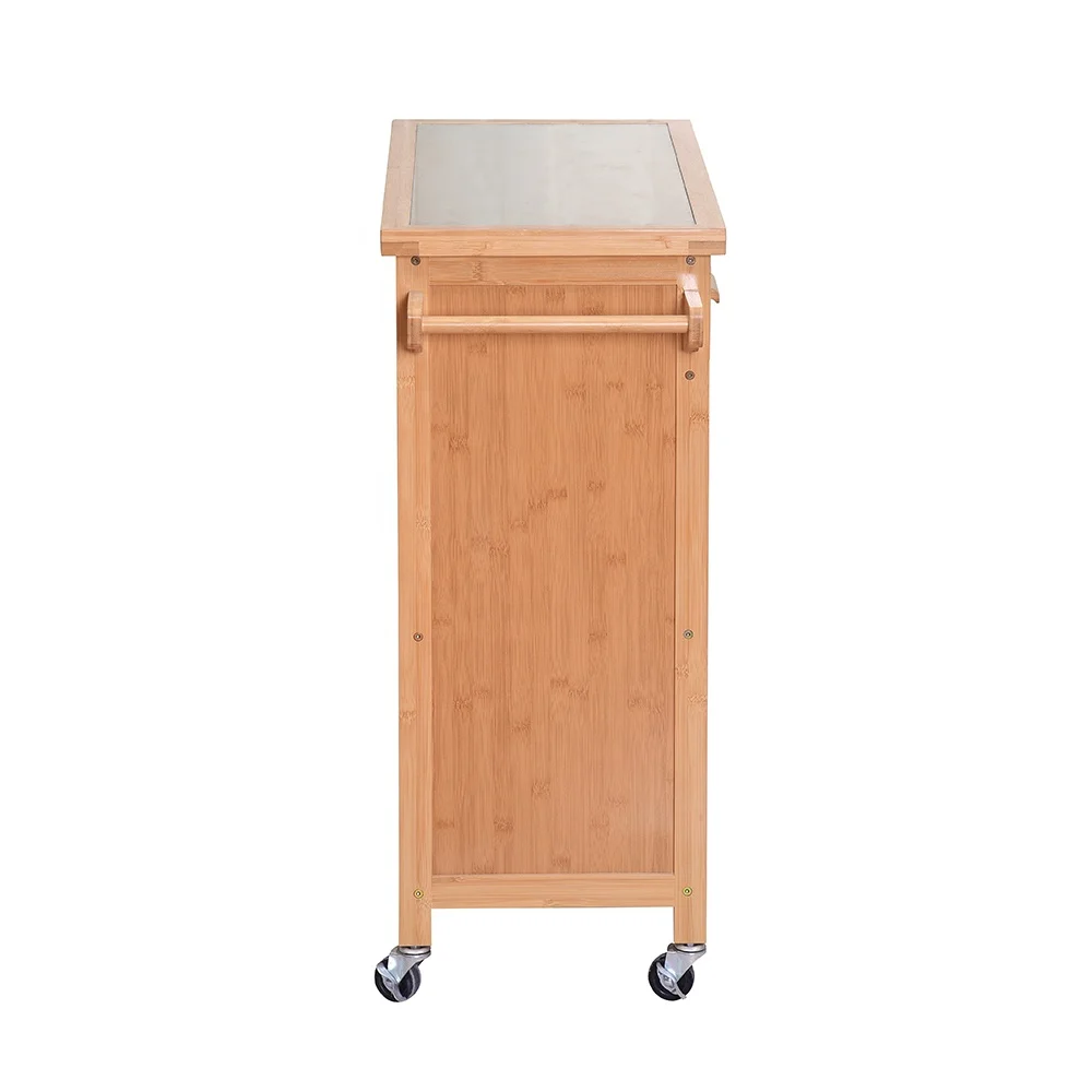 Кухненска количка на колела, изработени от бамбук с шкаф за съхранение и закачалка за кърпи Бар Сервировочная количка Кухненска количка-количка4