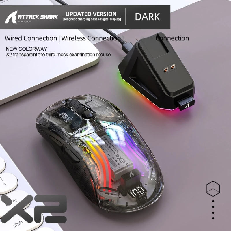 3 режима на атака с мишката SharkX2Pro RGB зарядно устройство ще захранване на зарядно устройство TypeC + безжична 2,4 Ghz4