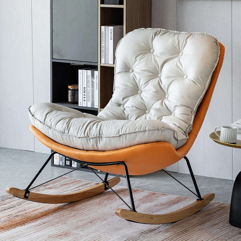 Модерни кожени столове за всекидневна, лека Луксозно обзавеждане за хол, Скандинавски Мързелив диван, люлеещ се стол, стол за почивка, на дома на балкона L0