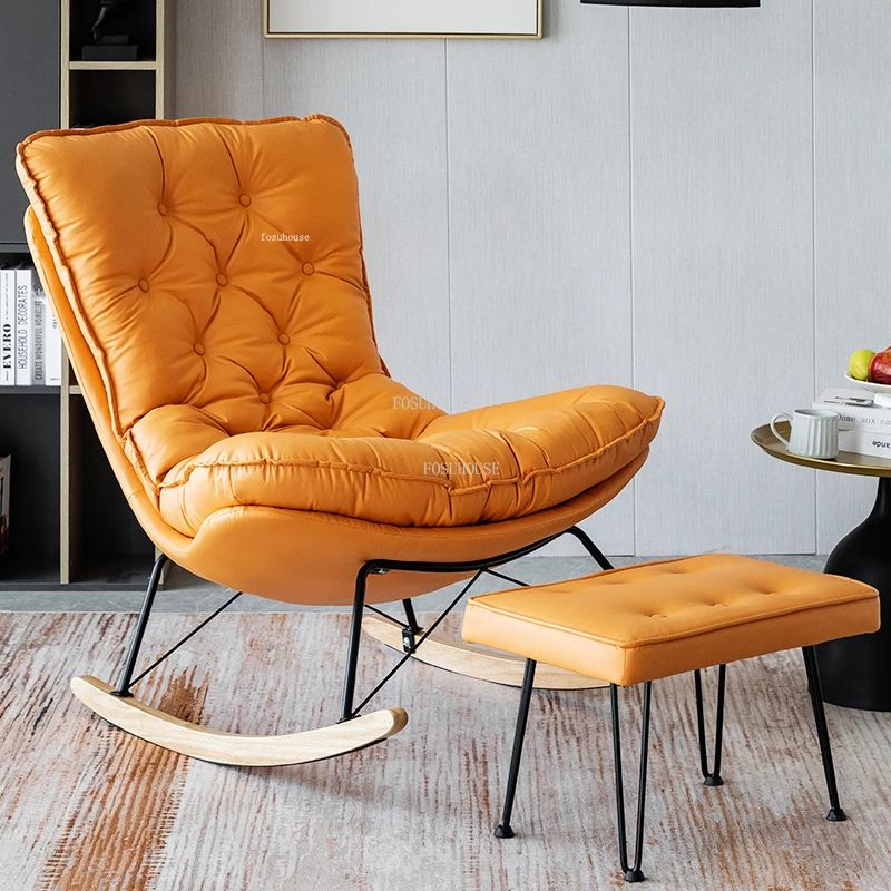 Модерни кожени столове за всекидневна, лека Луксозно обзавеждане за хол, Скандинавски Мързелив диван, люлеещ се стол, стол за почивка, на дома на балкона L1
