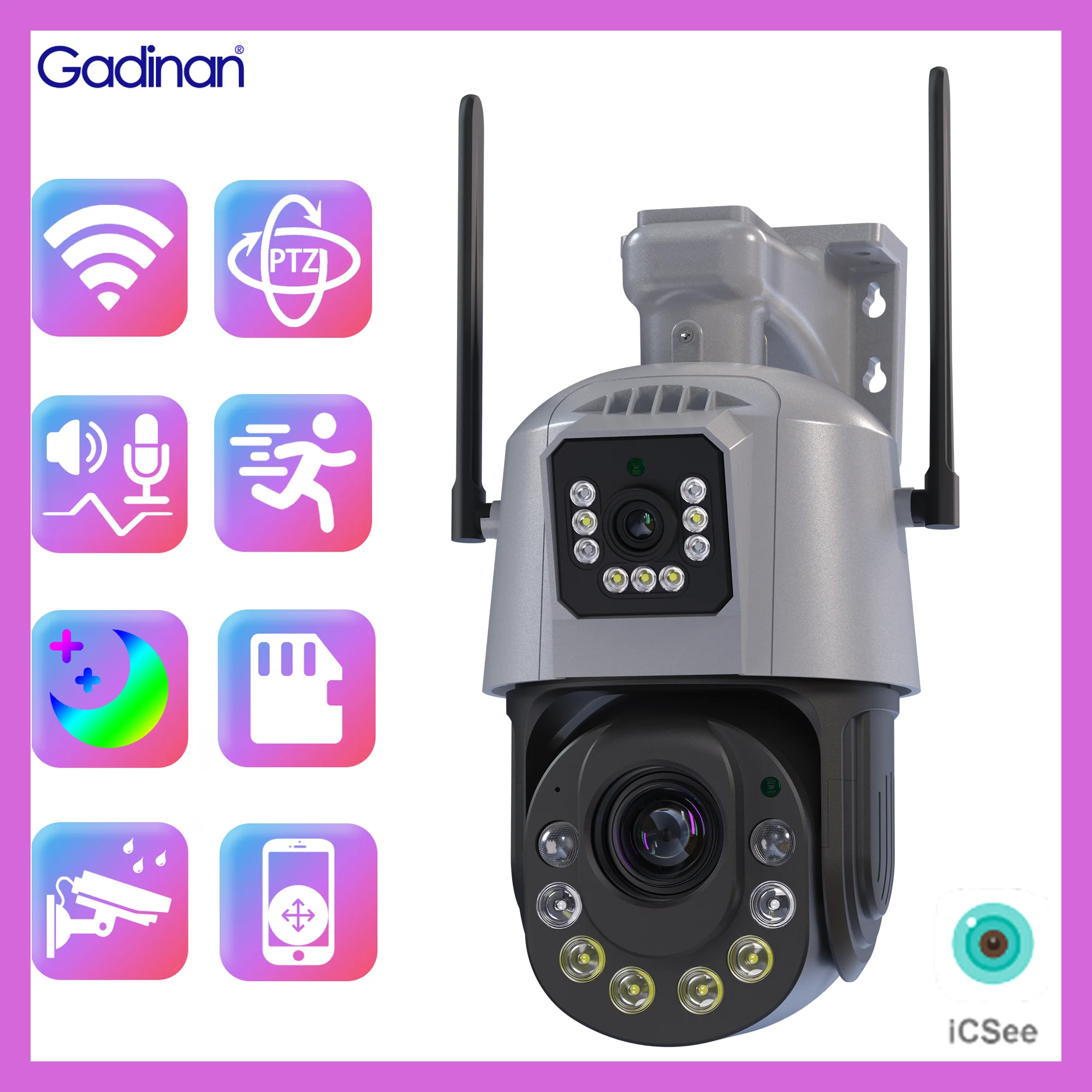Gadinan 4G Wifi PTZ IP Камера AI Откриване на човек с 36-Кратно Увеличение Двупосочна Аудио Безжичен Мониторинг на Сигурността на Макс 120 М Нощно Виждане iCSee0