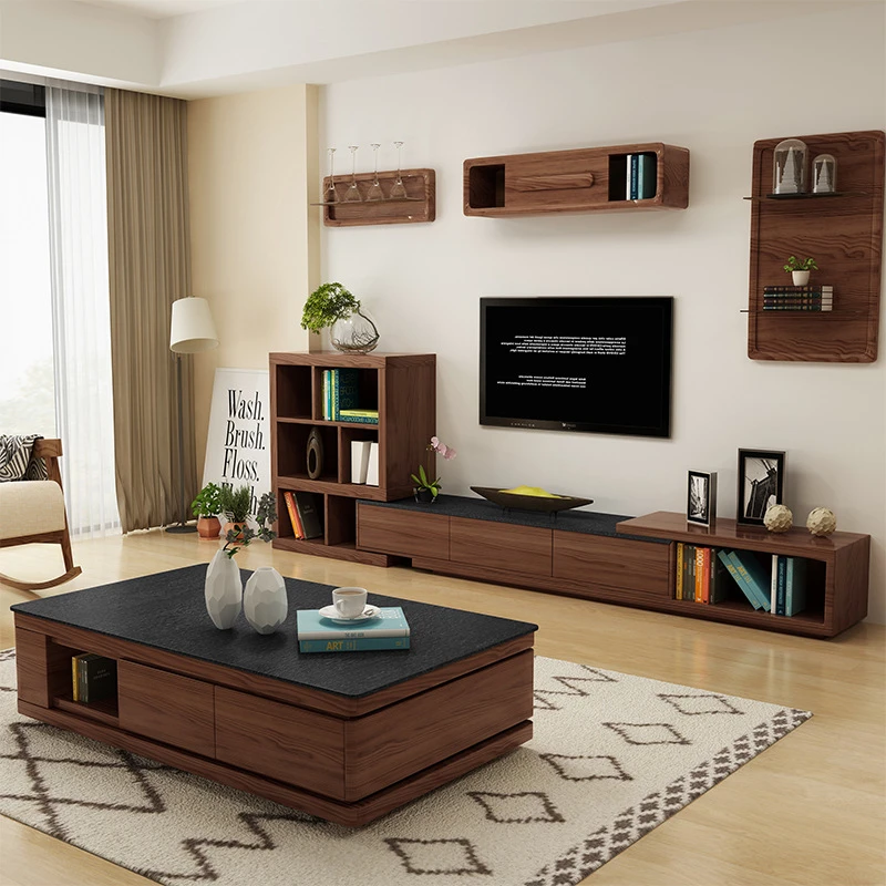 Модерна търговия на едро цена на Дървена поставка за телевизор със стъклен покрив за мебели в хола, маса за телевизор1