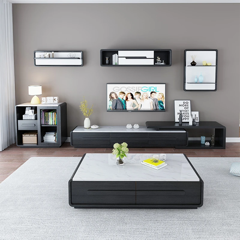 Модерна търговия на едро цена на Дървена поставка за телевизор със стъклен покрив за мебели в хола, маса за телевизор3