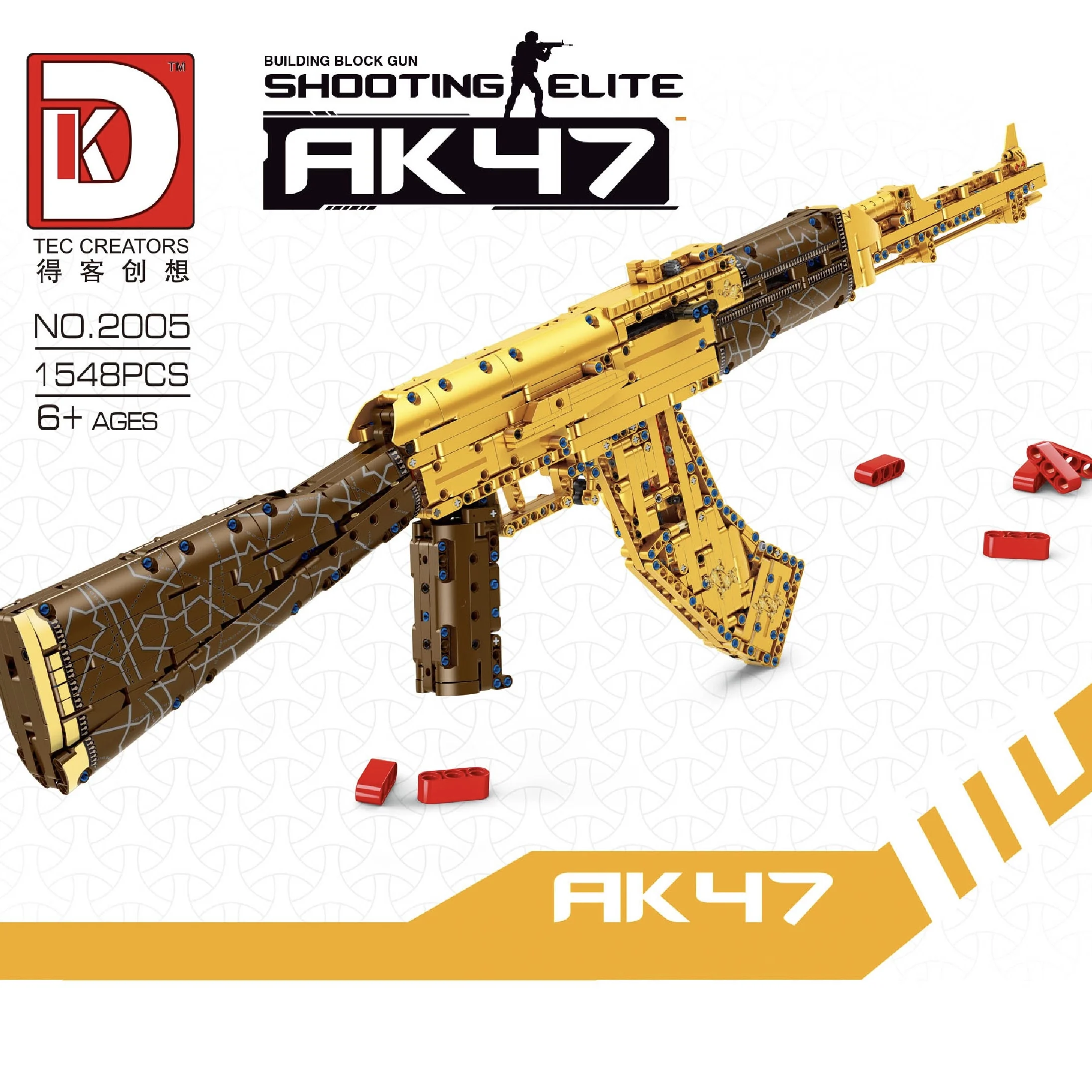 1548 бр. Военно Армейское оръжие, Златна Модел на щурмовата пушка Ak47, строителни блокове, Произведено пистолет, тухли, играчки, подарък за момчета1