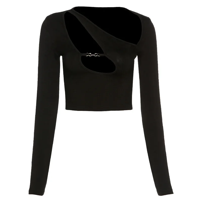 Съкратен топ с изрезки Y2K, пънк-ризи за жени, Асиметрична Готическата Градинска облекло 2021, Пролетта Секси Монтиране Клубен топ5
