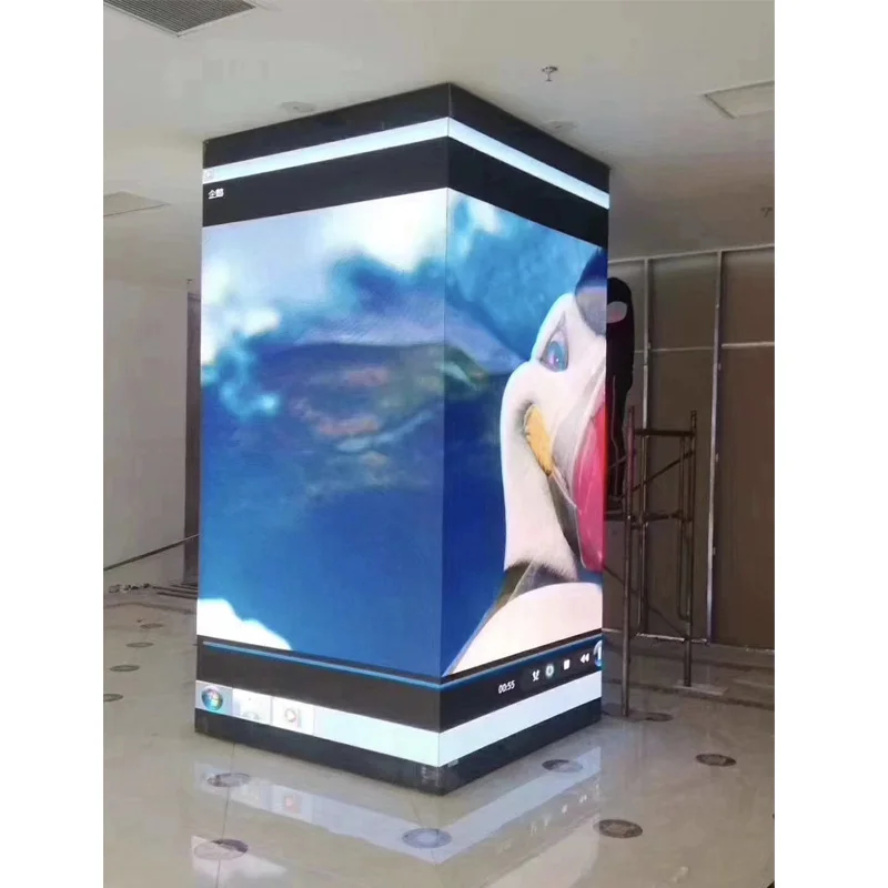 Видеостена с led екран P2.6 за витрина на магазин за безпроблемна форма на багажник на 90 градуса2
