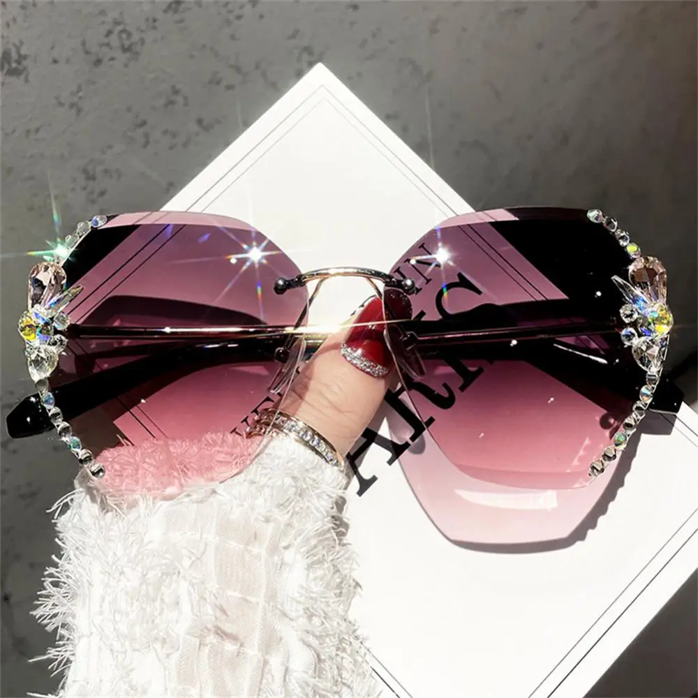 1-8 бр. Vintage слънчеви очила без рамки с кристали, марка дизайнерски обувки UV400, Модни слънчеви очила с ретро режещи лещи, градиентное слънцезащитно стъкло2