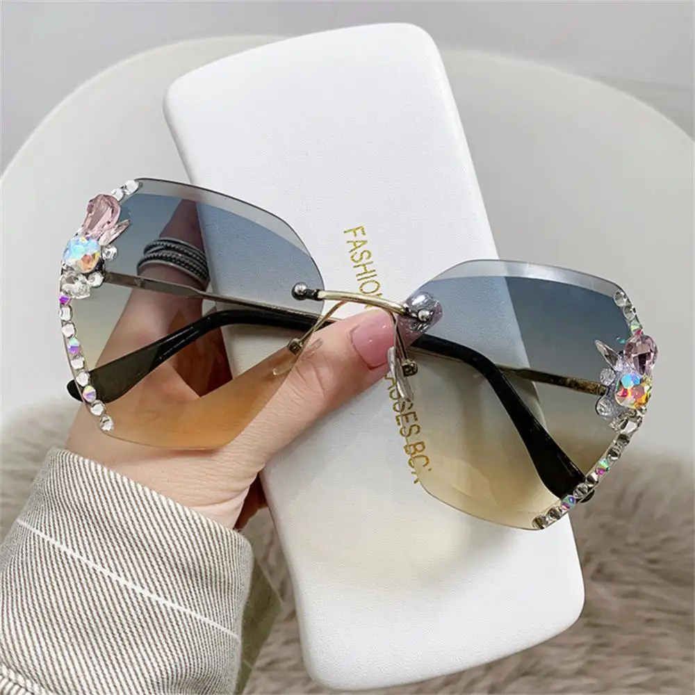 1-8 бр. Vintage слънчеви очила без рамки с кристали, марка дизайнерски обувки UV400, Модни слънчеви очила с ретро режещи лещи, градиентное слънцезащитно стъкло3