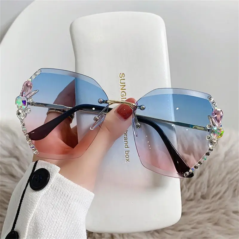 1-8 бр. Vintage слънчеви очила без рамки с кристали, марка дизайнерски обувки UV400, Модни слънчеви очила с ретро режещи лещи, градиентное слънцезащитно стъкло4