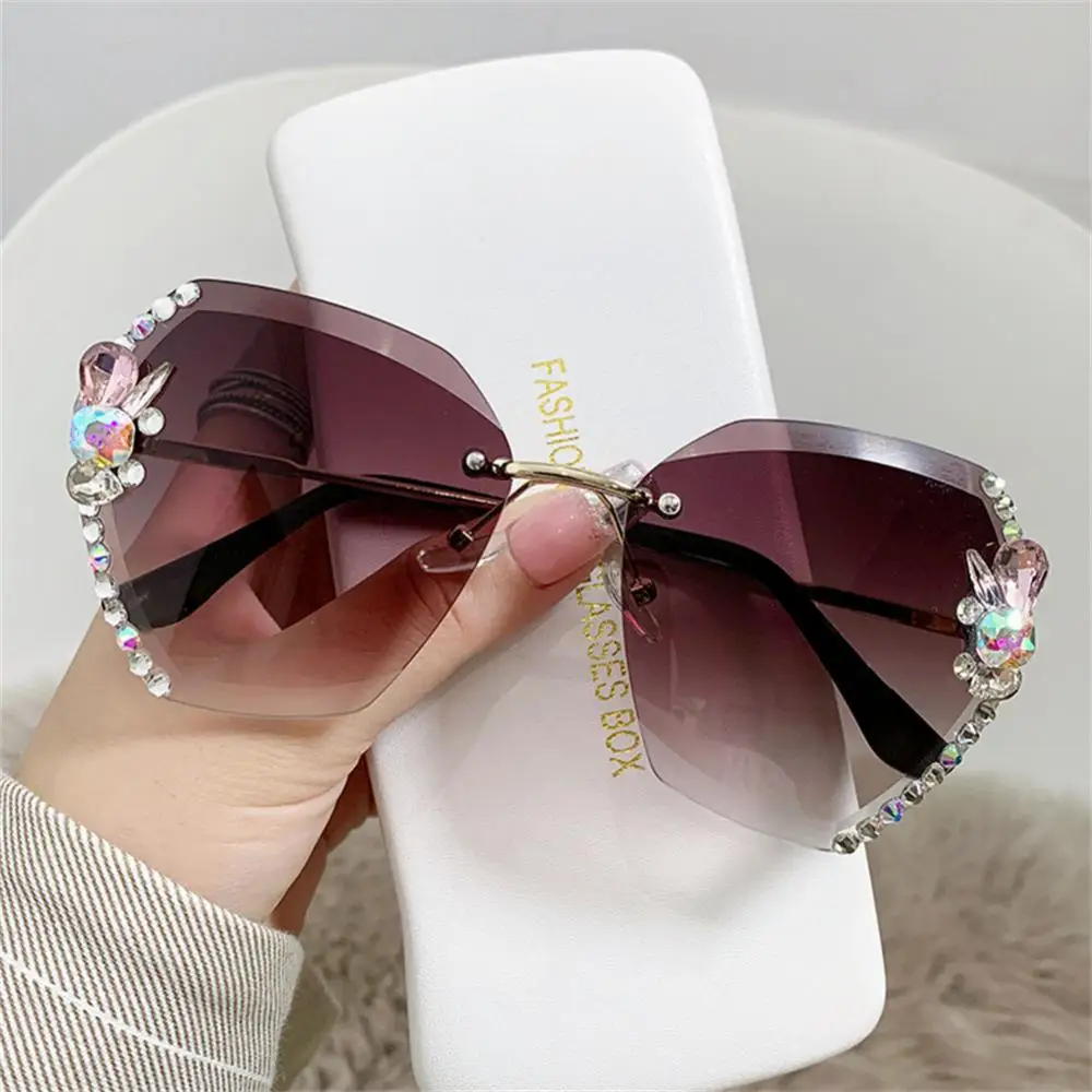 1-8 бр. Vintage слънчеви очила без рамки с кристали, марка дизайнерски обувки UV400, Модни слънчеви очила с ретро режещи лещи, градиентное слънцезащитно стъкло5