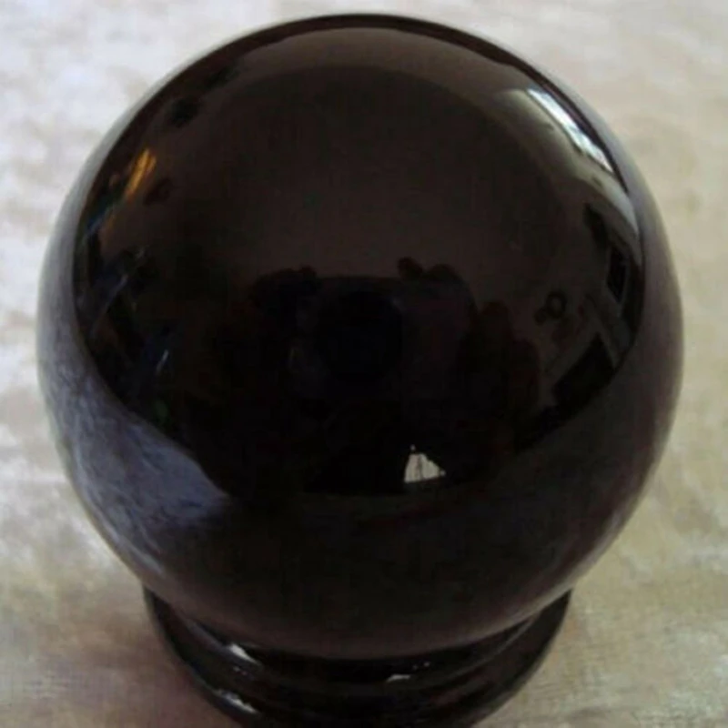 2X80 мм Натурална черна сфера, Голяма кристална топка, лечебен камък с основание1