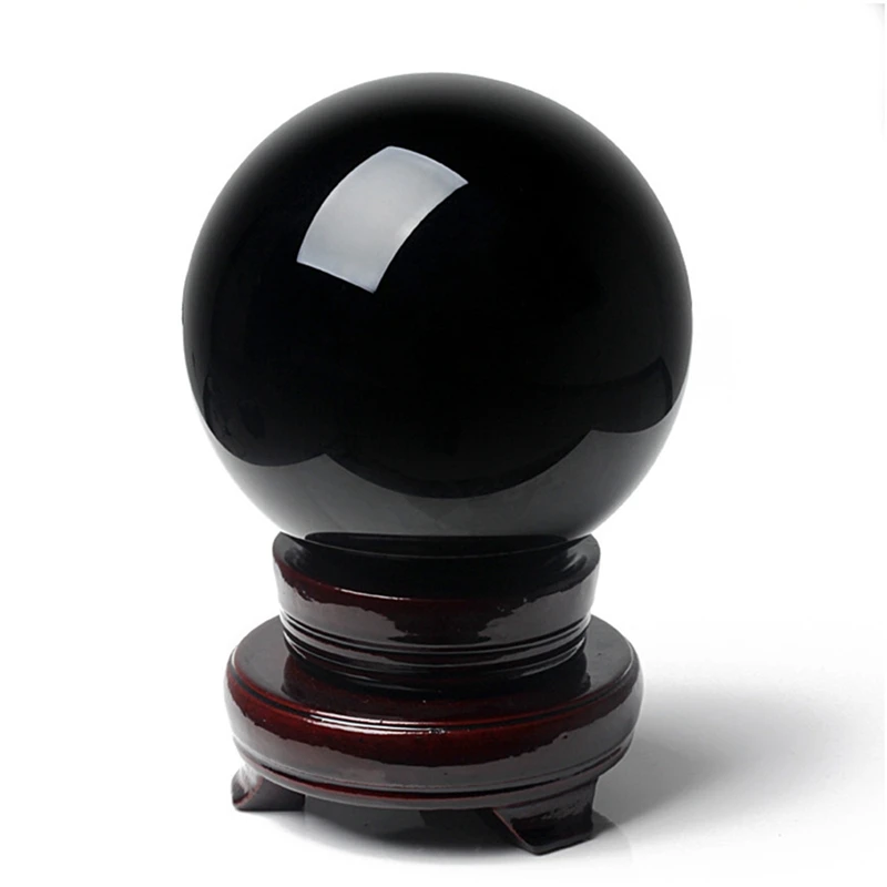 2X80 мм Натурална черна сфера, Голяма кристална топка, лечебен камък с основание3