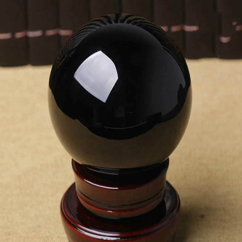 2X80 мм Натурална черна сфера, Голяма кристална топка, лечебен камък с основание4