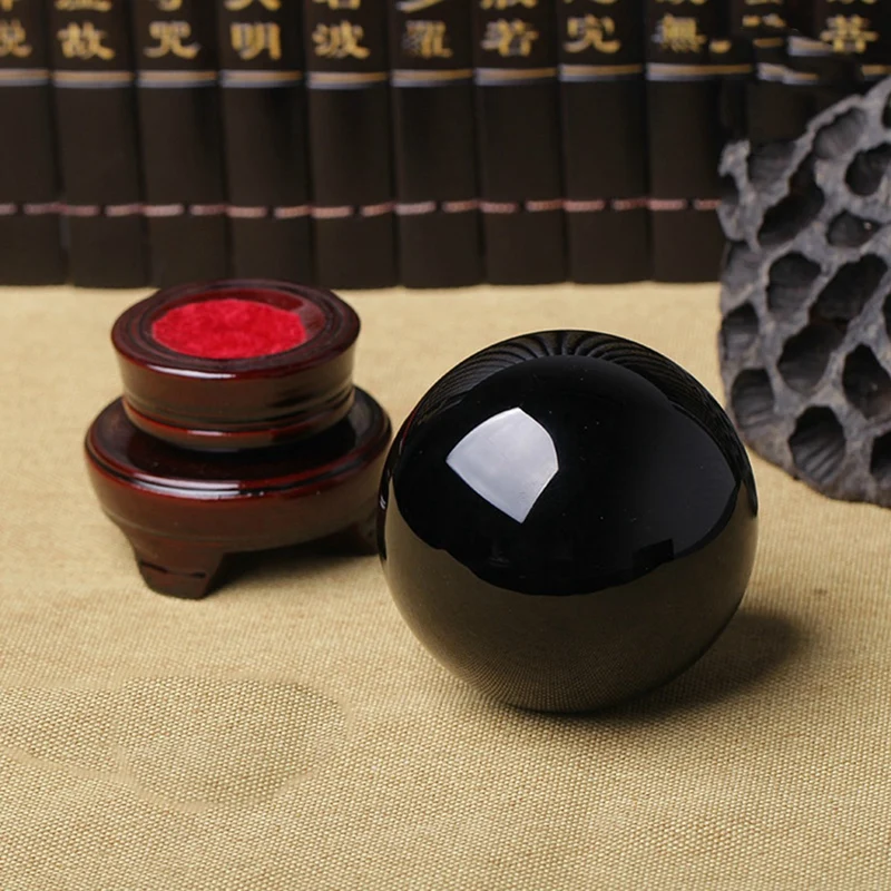2X80 мм Натурална черна сфера, Голяма кристална топка, лечебен камък с основание5