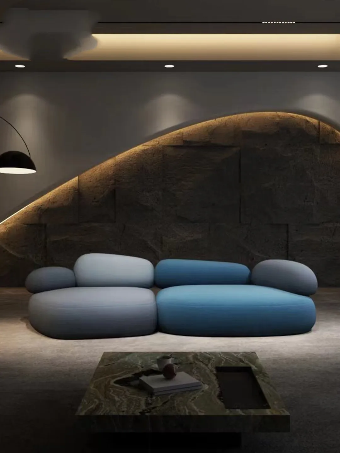 Текстилен диван в формата на едро смляно брашно, креативен дизайнерски заоблен модул от камък в грах, арт стоун1