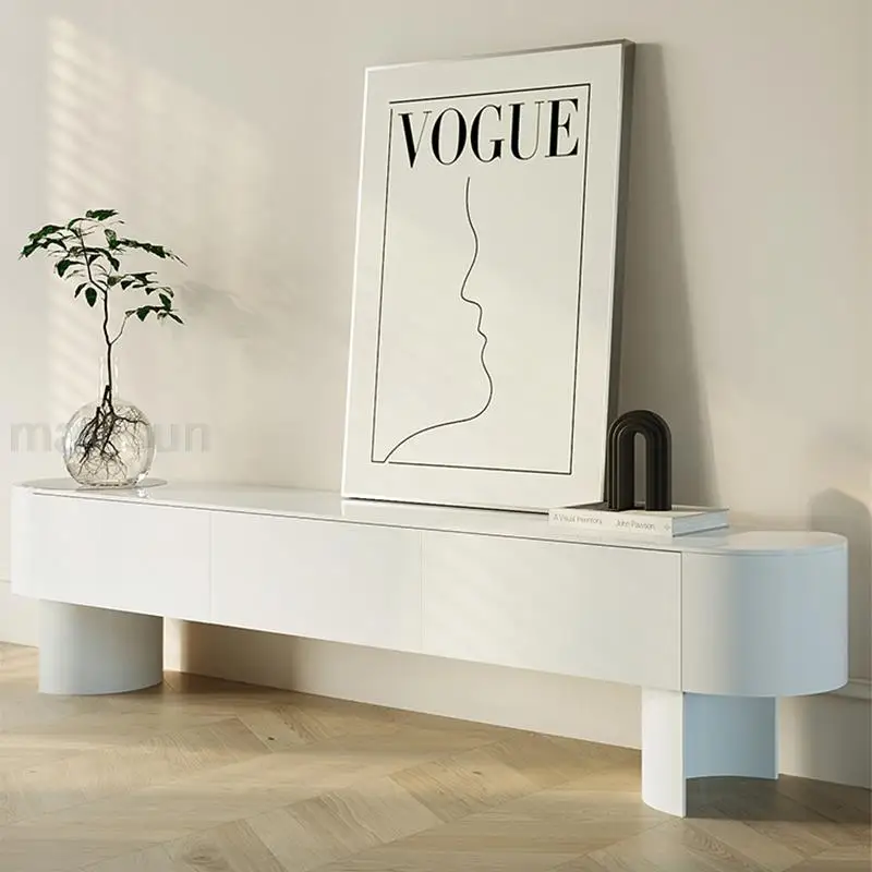 Модерни мебели за дневна Високи Извити Крака на шкафа Кръгли Ъглови подложки за телевизор, Голямо пространство за съхранение на Телевизионни шкафове, цвят бял1
