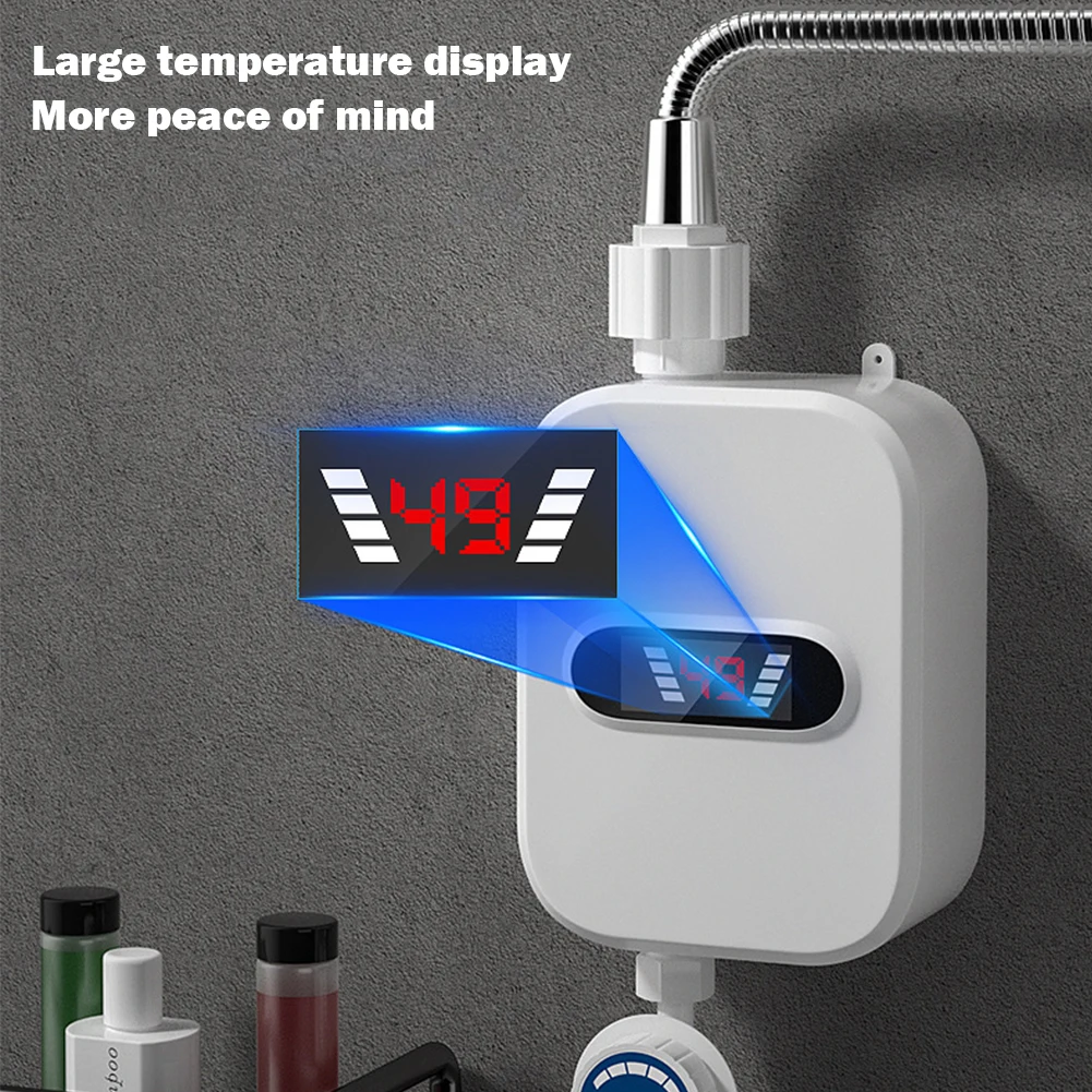 Мини-нагревател за кран с топла вода, без резервоара, Посочване на температурата, 3000 W, Незабавен Нагревател за кран с топла вода, Жило нагревател от неръждаема стомана3